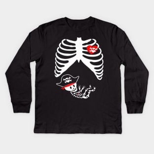 Baby Pregnant Skeleton Xray Halloween Shirt Pirate Boy Kids Long Sleeve T-Shirt